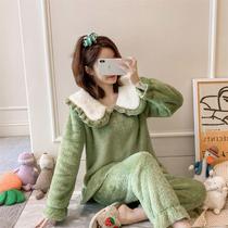 Flannel pajamas womens winter 2021 new autumn and winter cardigan thickened warm Princess home suit