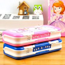 Cartoon Elementary School Children men and women Multi-functional three-layer band password pencil case 1-3 grade plastic lead pencil case