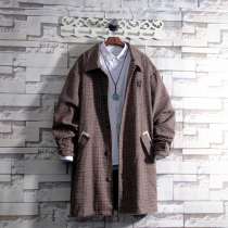 Sugar rose 20 plaid fur coat medium-long windbreaker jacket male ruffian handsome autumn Korean version loose coat tide