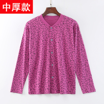 Middle-aged and elderly womens cotton medium thick cardigan pajamas large size loose tops mother old lady autumn clothes spring and autumn winter