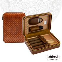 LUBINSKI Imported cedar wood cigar moisturizing box Portable leather moisturizing cover Cigar cutter lighter set