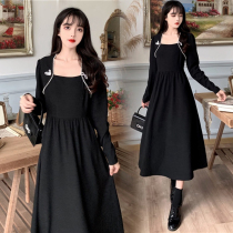 Maternity dress gentle wind skirt autumn winter knee long dress fashion foreign style large size 200kg maternity dress tide