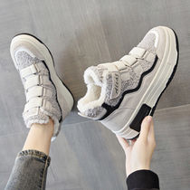 Tide brand Maomao high-top shoes women 2021 Winter New thick explosive leather thick-soled high Velcro cotton shoes