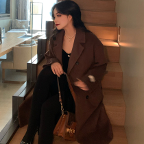 Small brown cocoon woolen coat 2021 New loose Joker Korean suit collar coat