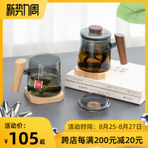  Mr Nanshan Glass teacup with lid Water cup Filter Tea ceremony cup Large capacity mug Office cup Wooden handle