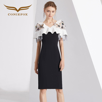 Creative Fox Hepburn dress black slim dress dress usually wear high-end banquet host dress