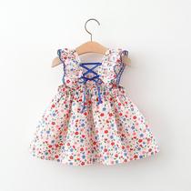  Girls sundress 2021 new childrens summer clothes female baby western style floral princess skirt little girl dress