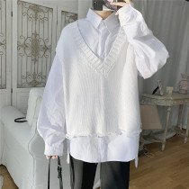Sweater mens Spring and Autumn New Youth white trend sweater casual loose vest autumn vneck sweater