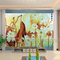 Art glass imported organic tempered glass lotus background wall screen partition porch aisle lotus pond autumn color
