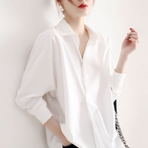 Brother New 2021 spring and autumn high end design sense niche foreign style top loose white shirt women long sleeve