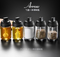  New household moisture-proof lid with label Spoon integrated seasoning jar Multifunctional seasoning bottle glass bottle honey jar