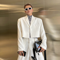 pop mens new high-end ins casual suit suit suit mens long sleeve Korean version of all trendy ruffle short suit