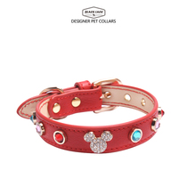 Hey pet Hui original pet collar leather black red rhinestone Mickey hanging adjustable leash dog collar