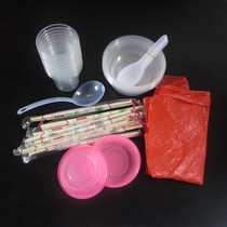 Buy more than 10 disposable tableware set transparent bowl chopsticks Cup wedding banquet spoon tablecloth dish