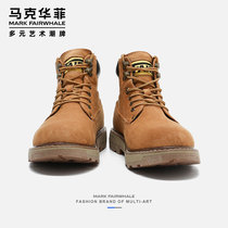 Mark Waffee Martins men's high-top plus velvet warm tooling boots winter mid-top rhubarb boots snow cotton boots