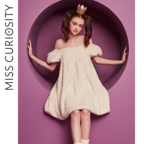 Curious Mies Sleeping Dress Home Clothes Princess Style Sleeping Dress Women's Coral Fleece Sweet in Autumn and Winter Can Be Thickened
