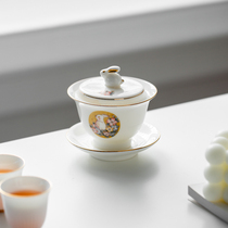 Shea butter jade porcelain one thousand holes filter integrated three only cover Bowl Rabbit Lid Home Toast Tea Tea Bowl Defied White Porcelain Bowl