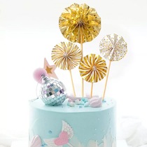 Ins Wind Golden Silver Pink Folding Fan Flower Paper Fan Peanuts Day Cake Plug-in Party Cake Decoration