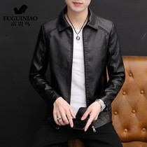 Rich bird leather jacket mens high-end new trendy locomotive clothing spring and autumn lapel imitation leather soft leather jacket