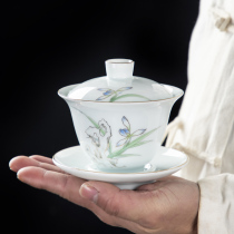 Enamel color lid bowl bubble teapot single tea set Tea Cup ceramic three Cai bowl large tea bowl hand grab pot