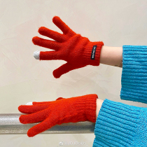 JOJOclub-Homemade autumn and winter new touch screen Christmas Red warm knitted five-finger wool gloves
