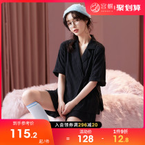 Palace Butterfly Sleepwear Womens Summer Pure Cotton Short Sleeves Thin Japanese and suit The suit black advanced feel can be worn outside the home