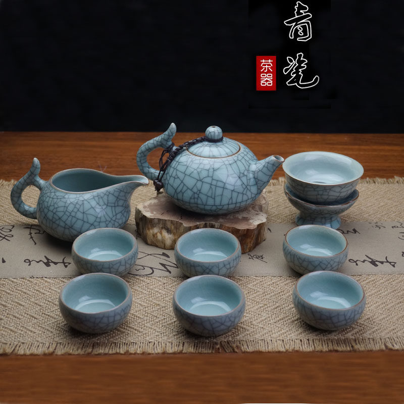 Boutique Longquan Qing porcelain pot 10 ice crack kung fu tea set ceramic travel set of tea sets