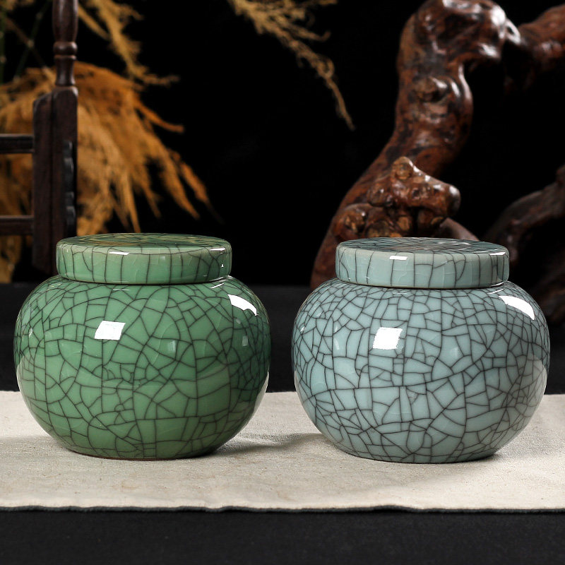 Longquan Qing porcelain tea can ceramic sealed can kiln household storage handmade tea can purple sand tea box large