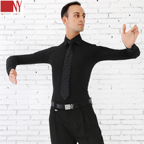 Mens elastic long sleeve shirt mens casual training clothes Latin modern dance shirt new on the market hot sale
