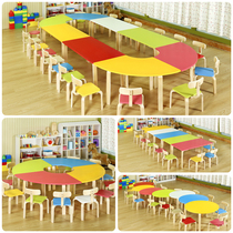Kindergarten table and chair solid wood childrens early education art training counseling class desks and chairs students learning table painting table