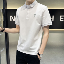 Pure cotton bear embroidery lapel short-sleeved T-shirt mens summer Japanese trend slim business casual POLO shirt top