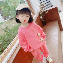 Baby set 2021 girls Autumn New Korean version of children Foreign style solid color sweater casual pants two-piece spring and autumn
