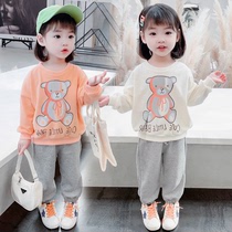 Girls Set 2021 Autumn Sweatshirt Spring and Autumn Fashion Fashionable Female Baby Korean version of foreign-style childrens casual clothes