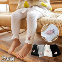 Female baby baby open crotch pantyhose spring and autumn thin children can open file leggings ankle-length pants lace wear