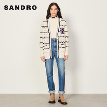 sandro2022 Spring New Womens Dress Academy Wind Wool Blend S Badge Knit Cardion SFPCA00550