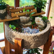 Old Stone Trough Stone Mill Running Water Stone Basin Fish Fish Fish Tank Raised Flowers Stone Basin Bamboo Water Flow Instrumental Indoor Crystal View Pool