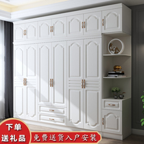 European-style wardrobe with top cabinet simple modern economy panel white combination side cabinet wooden six-five-door wardrobe