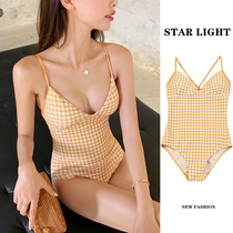 Swimsuit female summer 2021 new girl cute conservative simple belly thin sexy sling sling one-piece small chest swimsuit