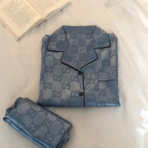 2022 New Sleepwear Mens Spring Fall Long Sleeve Ice Silk Big Code Two Pieces Of Real Silk Thin Summer Home Clothes
