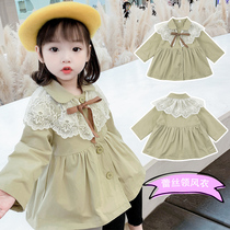 Girls  windbreaker spring and autumn new baby jacket infant western style Korean childrens clothing mid-length net red trendy top