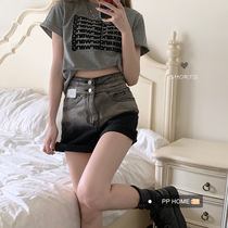 PPHOME black gray so cool~Cool sweet girly summer babes Vintage gradient color high waist hollow denim shorts