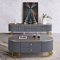 Light luxury rock panel TV cabinet Coffee table Marble Nordic modern simple living room household small household gray cabinet combination