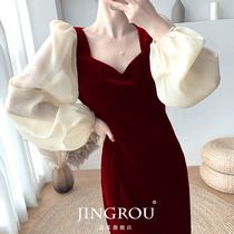 French high-wine red toast bride engaged home dress small person dress can usually wear summer