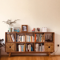 Solid wood island Solid wood bookshelf TV cabinet Log display cabinet Nordic white oak living room storage rack Low cabinet shelf