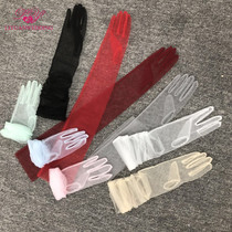 Liyuan 2021 new solid color transparent fashion women gloves spring tulle Bride wedding Gloves super long model 70CM
