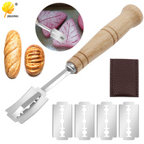 Kitchen tool dough bisection knife European baguette cutting knife wooden handle curved knife stainless steel bread repair knife