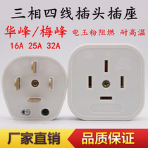 Hufeng Flat Four Plugs 16A25A32A 440V Three-phase Four-Wire Socket Clear-Mounted Socket Flame Retardant Electrojade Powder