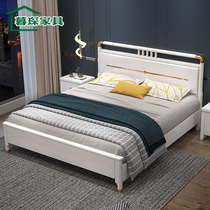 Light luxury all solid wood bed Modern simple white single double 1 8 meters new Chinese style 1 5 master bedroom Oak style furniture