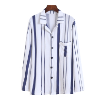 Foreign trade spring and summer new long sleeves single-breasted cotton striped couples home tops mens and womens pajamas tops are comfortable