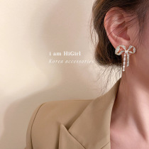925 silver needle diamond bow pearl earrings Korea Dongdaemun fashion trend simple drop earrings personality earrings